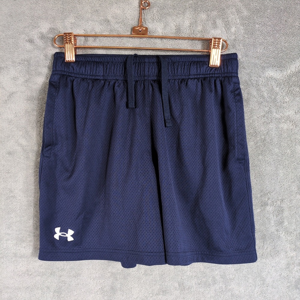 Under Armour Boys Navy Blue Mesh Athletic Shorts Loose Fit YL Large